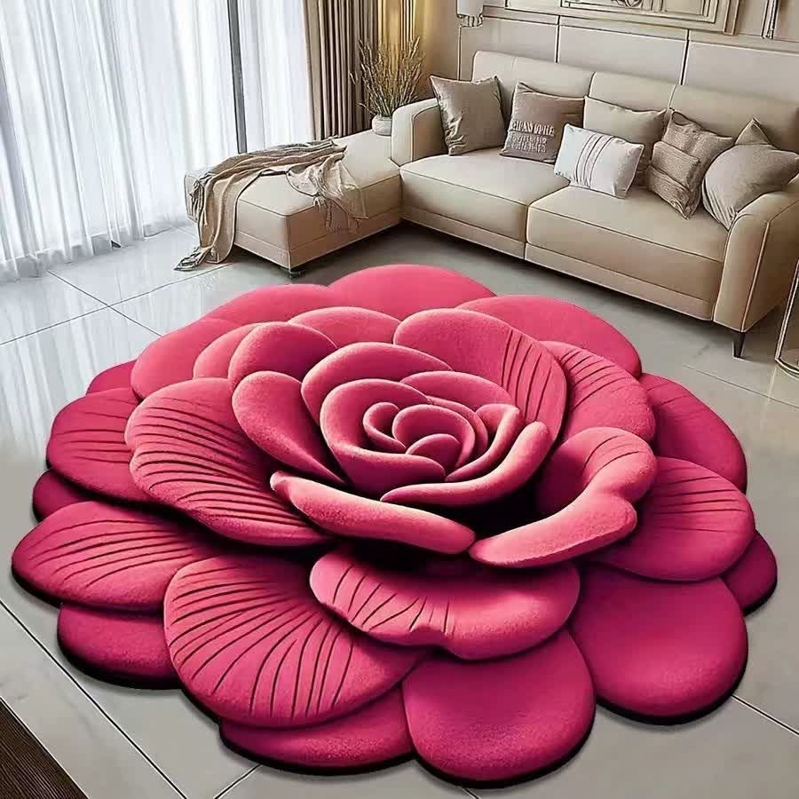 Ownkoti Creative Rose 3D Effect Rug - Pink - 47" x 47" - image 0