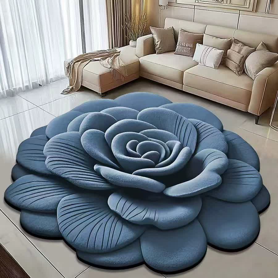 Ownkoti Creative Rose 3D Effect Rug - Navy Blue - 47" x 47" - image 5