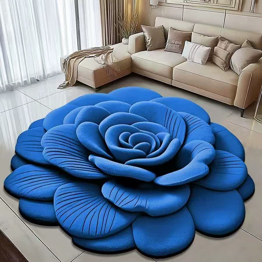 Ownkoti Creative Rose 3D Effect Rug - Blue - 47" x 47" - image 3