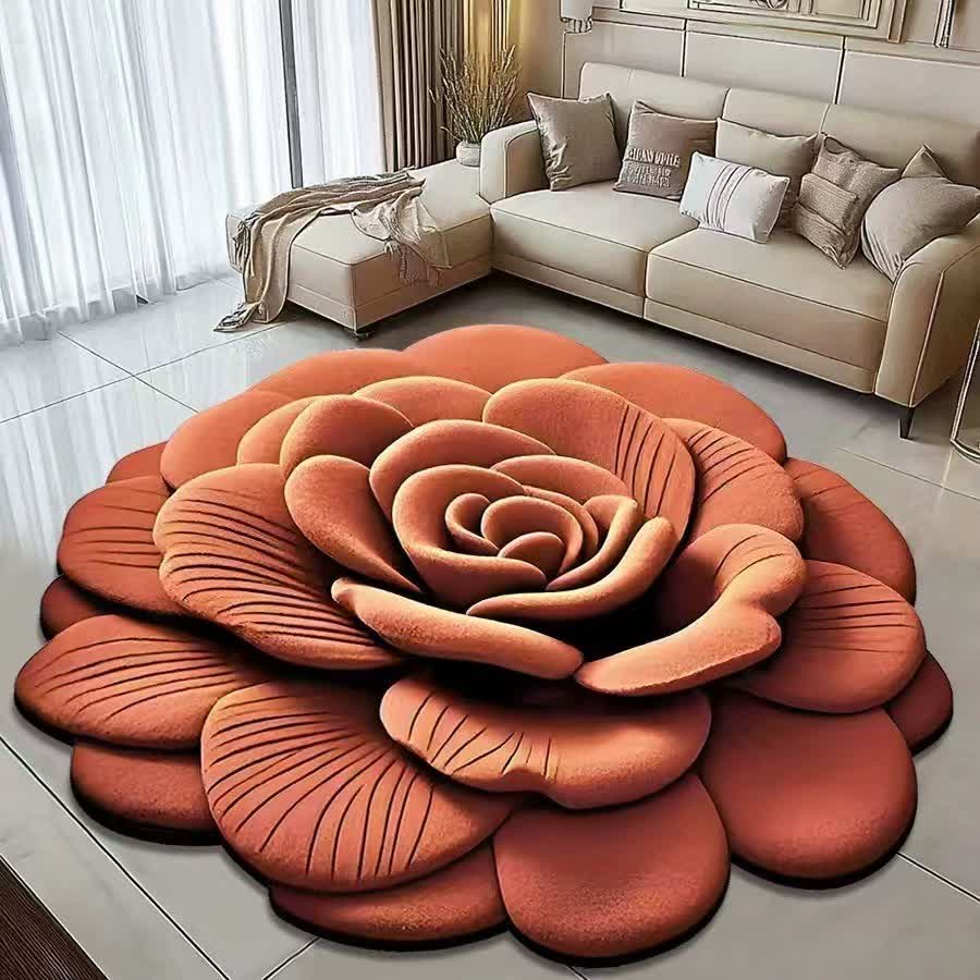 Ownkoti Creative Rose 3D Effect Rug - Orange - 47" x 47" - image 2