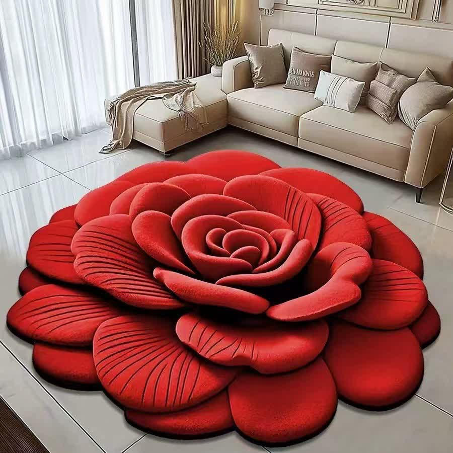 Ownkoti Creative Rose 3D Effect Rug - Red - 47" x 47" - image 1