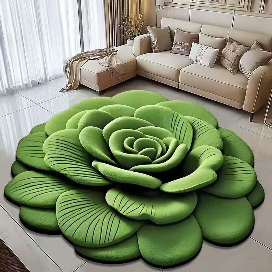 Ownkoti Creative Rose 3D Effect Rug - Green - 47" x 47" - image 6