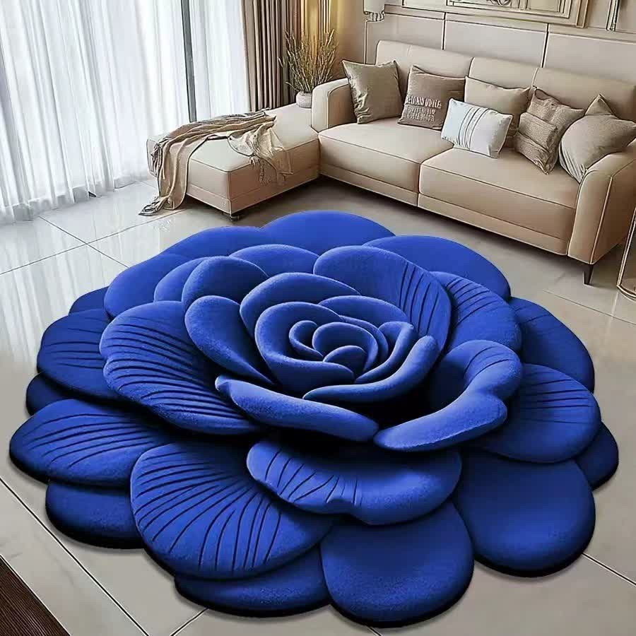 Ownkoti Creative Rose 3D Effect Rug - Royal Blue - 47" x 47" - image 7