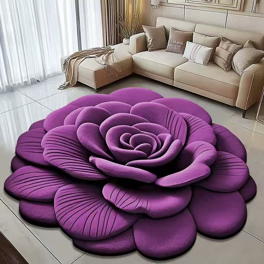 Ownkoti Creative Rose 3D Effect Rug - Purple - 47" x 47" - image 4