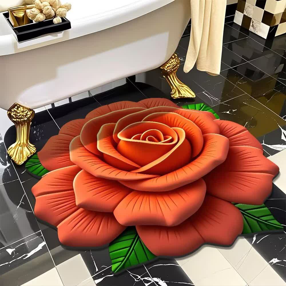 Ownkoti Romantic Rose 3D Effect Rug - Orange - 47" x 47" - image 4