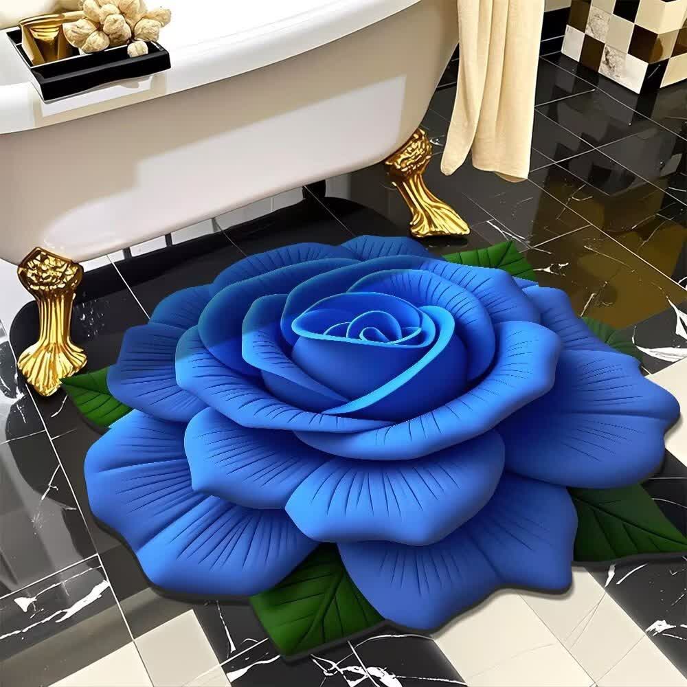 Ownkoti Romantic Rose 3D Effect Rug - Blue - 47" x 47" - image 1