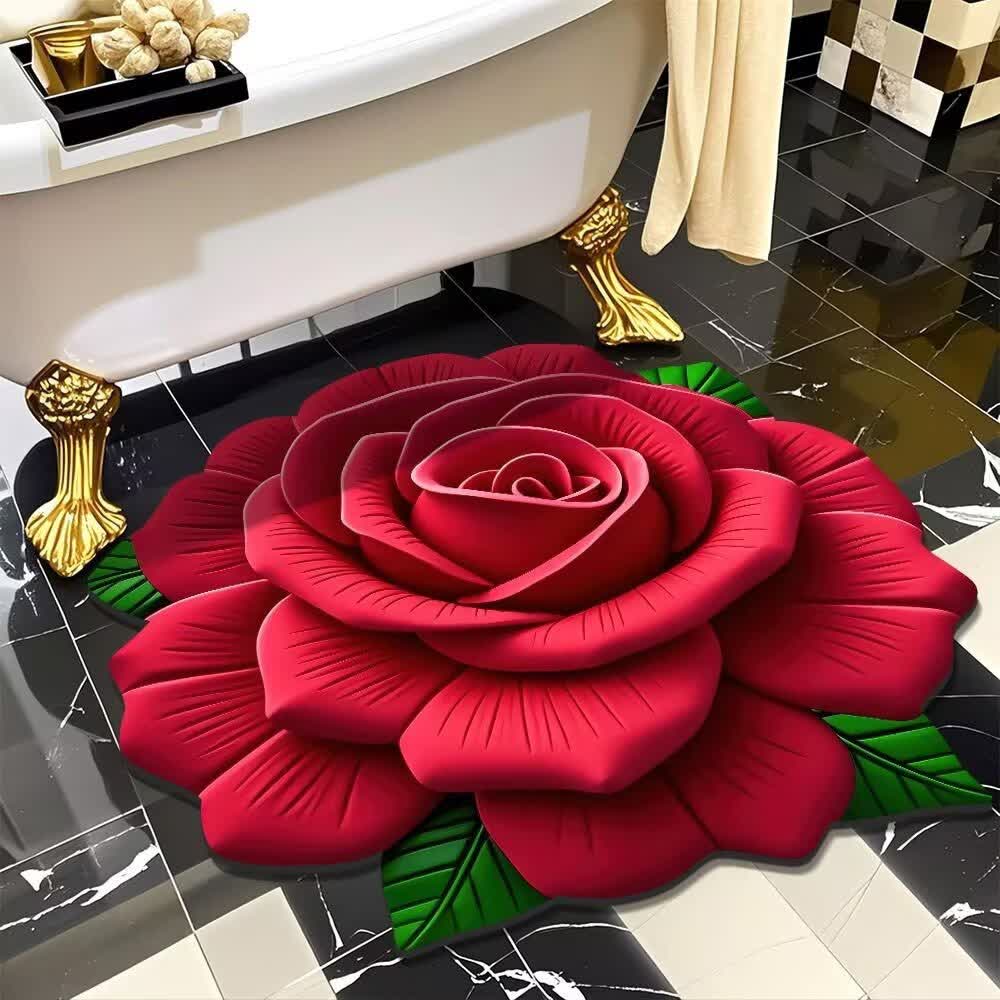 Ownkoti Romantic Rose 3D Effect Rug - Red - 47" x 47" - image 2