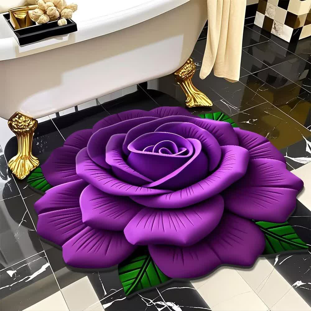 Ownkoti Romantic Rose 3D Effect Rug - Purple - 47" x 47" - image 0