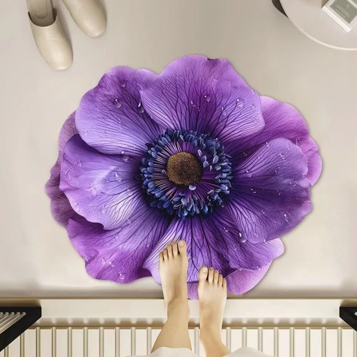 Ownkoti Purple Floral 3D Effect Rug - Purple - 39" x 39" - image 0