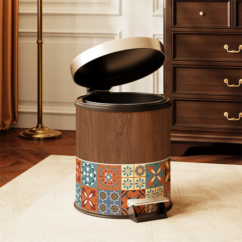 Ownkoti Vintage Mediterranean Double-Layer Trash Can - Warm Terracott - Foot Pedal - 10"W x 10"L x 12"H - image 4
