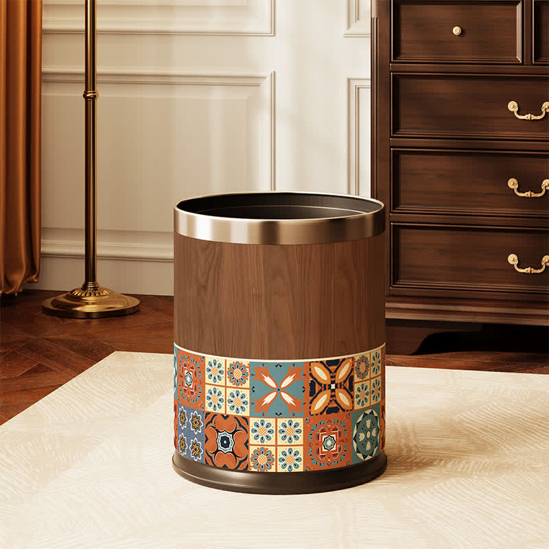 Ownkoti Vintage Mediterranean Double-Layer Trash Can - Warm Terracott - Silver Circle - 9"W x 9"L x 10"H - image 1