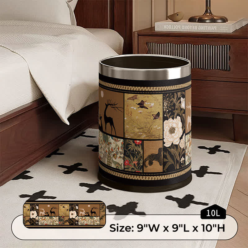 Ownkoti Artistic Leather Double-Layer Trash Can - C - Silver Circle - 9"W x 9"L x 10"H - image 10