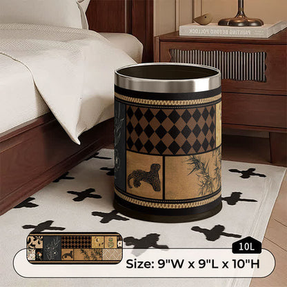 Ownkoti Artistic Leather Double-Layer Trash Can - B - Silver Circle - 9"W x 9"L x 10"H - image 6