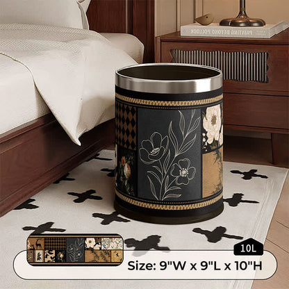 Ownkoti Artistic Leather Double-Layer Trash Can - A - Silver Circle - 9"W x 9"L x 10"H - image 2