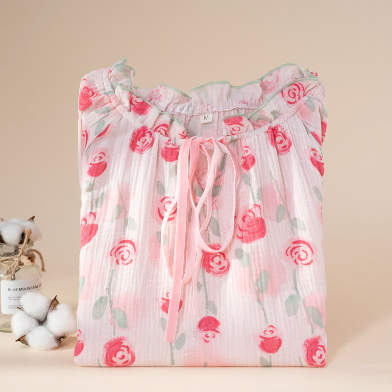 Ownkoti Romantic Pink  Rose Cotton Gauze Nightgown - image 3