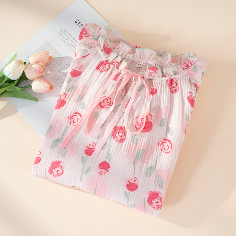 Ownkoti Romantic Pink  Rose Cotton Gauze Nightgown - image 2