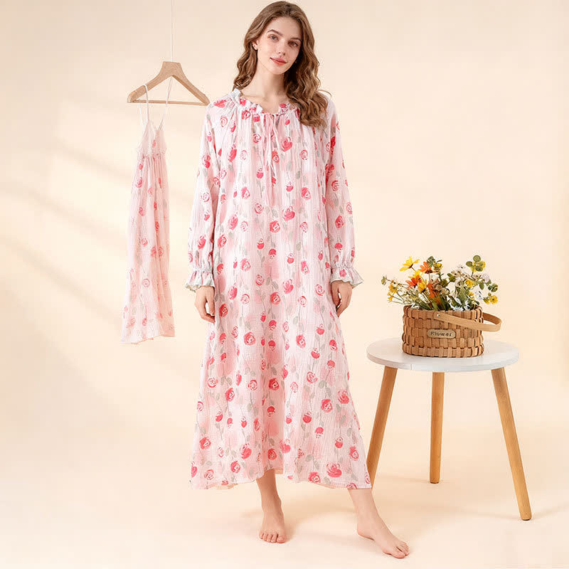 Ownkoti Romantic Pink  Rose Cotton Gauze Nightgown - image 1
