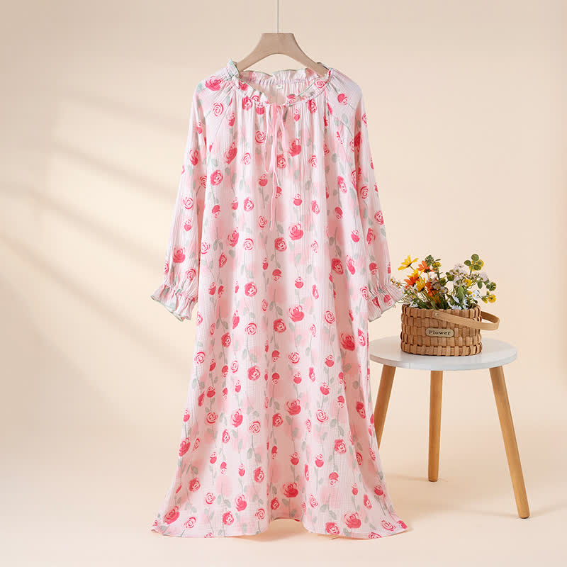 Ownkoti Romantic Pink  Rose Cotton Gauze Nightgown - Pink - XL - image 0