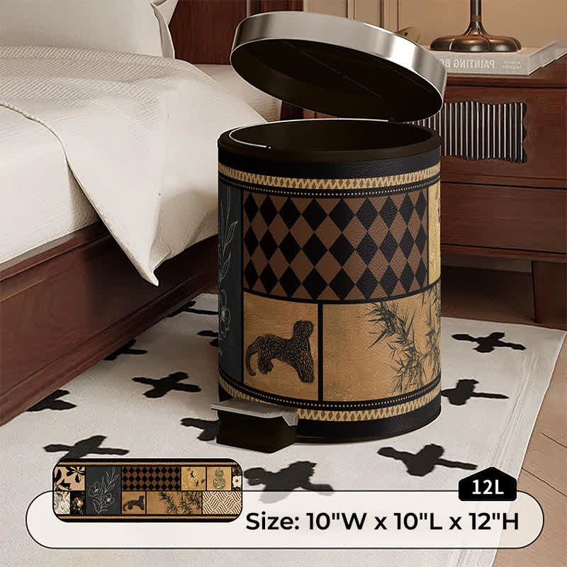 Ownkoti Artistic Leather Double-Layer Trash Can - B - Foot Pedal - 10"W x 10"L x 12"H - image 7