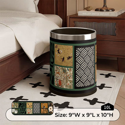 Ownkoti Vintage Oriental Leather Double-layer Trash Bin - A - Silver Circle - 9"W x 9"L x 10"H - image 2