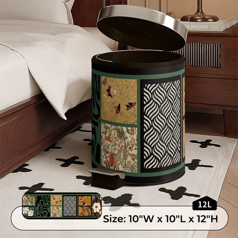 Ownkoti Vintage Oriental Leather Double-layer Trash Bin - A - Foot Pedal - 10"W x 10"L x 12"H - image 3