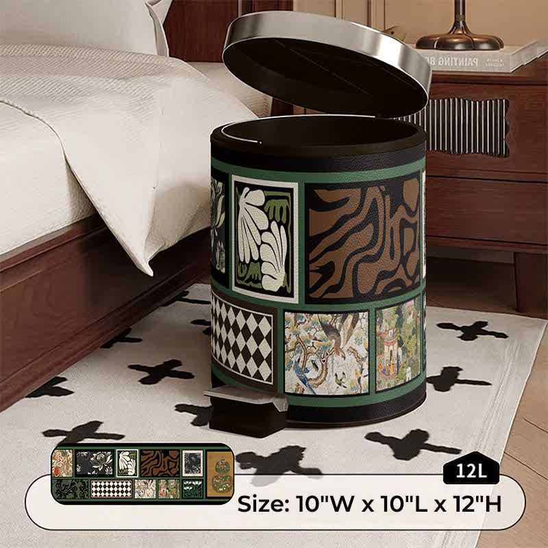 Ownkoti Vintage Oriental Leather Double-layer Trash Bin - B - Foot Pedal - 10"W x 10"L x 12"H - image 7