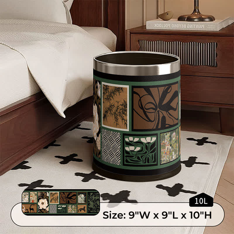 Ownkoti Vintage Oriental Leather Double-layer Trash Bin - C - Silver Circle - 9"W x 9"L x 10"H - image 10