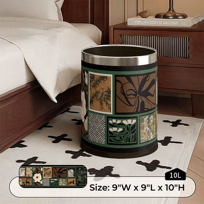 Ownkoti Vintage Oriental Leather Double-layer Trash Bin - C - Silver Circle - 9"W x 9"L x 10"H - image 10