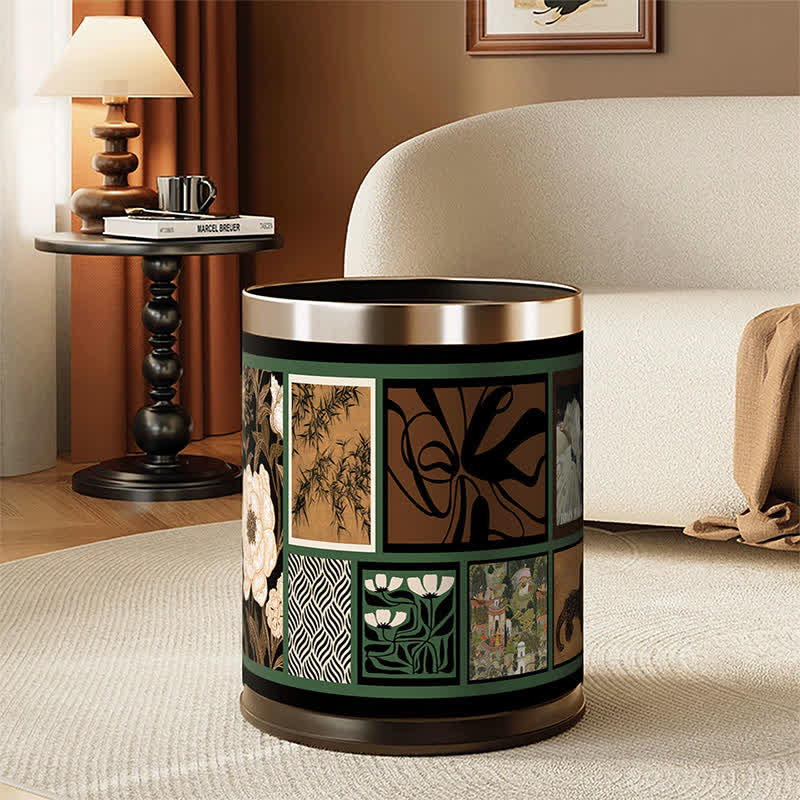 Ownkoti Vintage Oriental Leather Double-layer Trash Bin - image 8