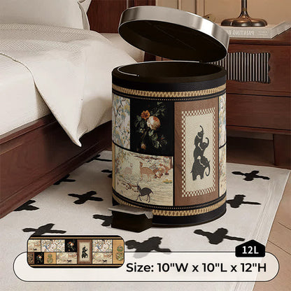 Ownkoti Vintage Collage & Botanical Series Trash Can - Foot Pedal - 10"W x 10"L x 12"H - image 3