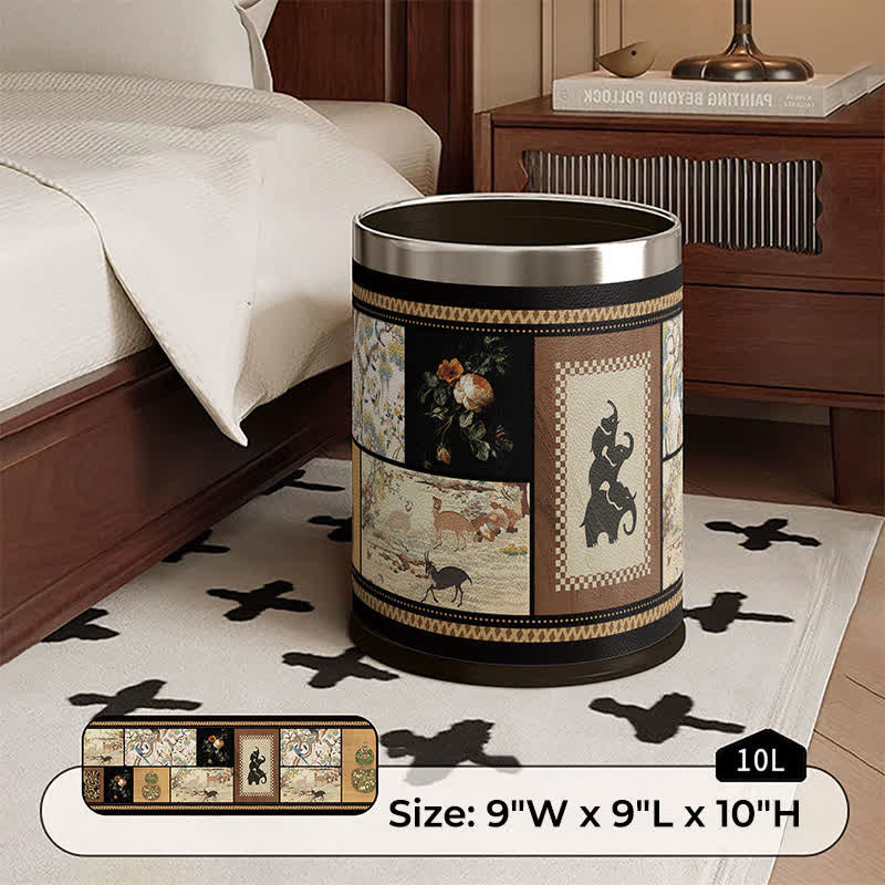 Ownkoti Vintage Collage & Botanical Series Trash Can - Silver Circle - 9"W x 9"L x 10"H - image 2