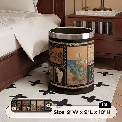 Ownkoti Vintage Double-layer Artistic Leather Trash Can - Silver Circle - 9"W x 9"L x 10"H - image 2