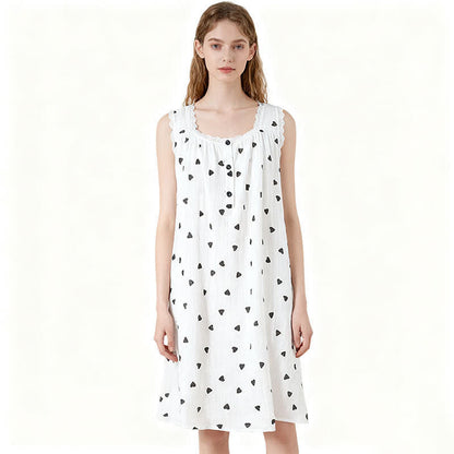 Ownkoti Heart Print Pure Cotton Sleeveless Nightdress - White - XL - image 0