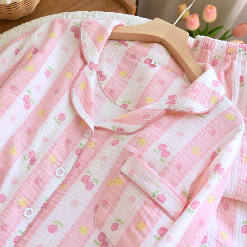 Ownkoti Striped Rose Cotton Loungewear Set - image 4