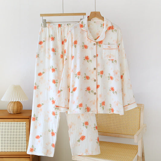 Ownkoti Orange Rose Cotton Gauze Loungewear Set - Beige - XL - image 0