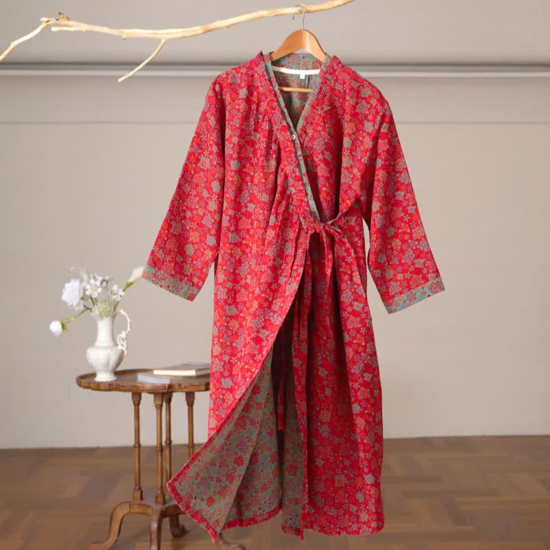 Ownkoti Romantic Rose Ruffled Cotton Nightdress - Red - XL - image 3