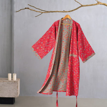 Ownkoti Romantic Rose Cotton Kimono Robe - Red - 2XL - image 1