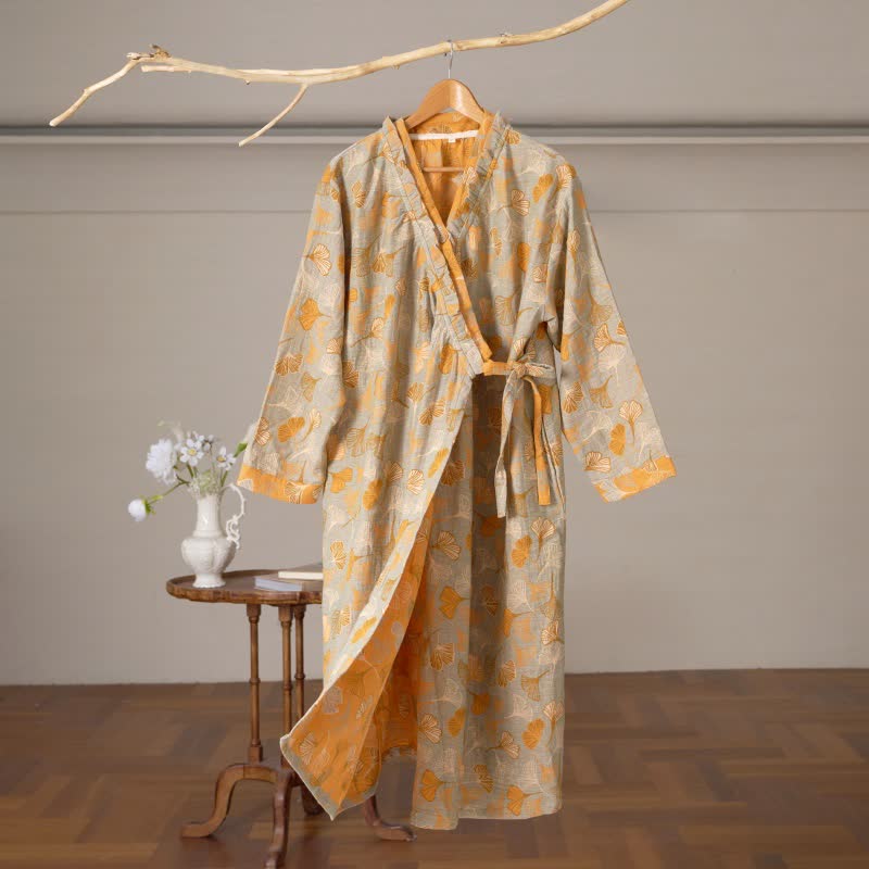 Ownkoti Ginkgo Leaf Ruffled Cotton Nightdress - Gray - XL - image 14