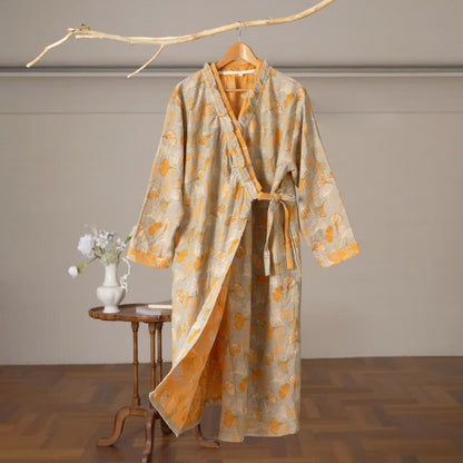 Ownkoti Ginkgo Leaf Ruffled Cotton Nightdress - Gray - XL - image 14