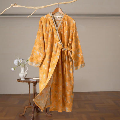 Ownkoti Ginkgo Leaf Ruffled Cotton Nightdress - Yellow - XL - image 0