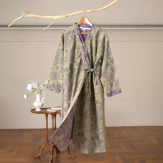 Ownkoti Botanical Plant Ruffled Cotton Nightdress - Green - XL - image 0