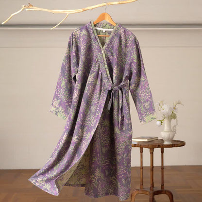 Ownkoti Botanical Plant Ruffled Cotton Nightdress - Purple - XL - image 10