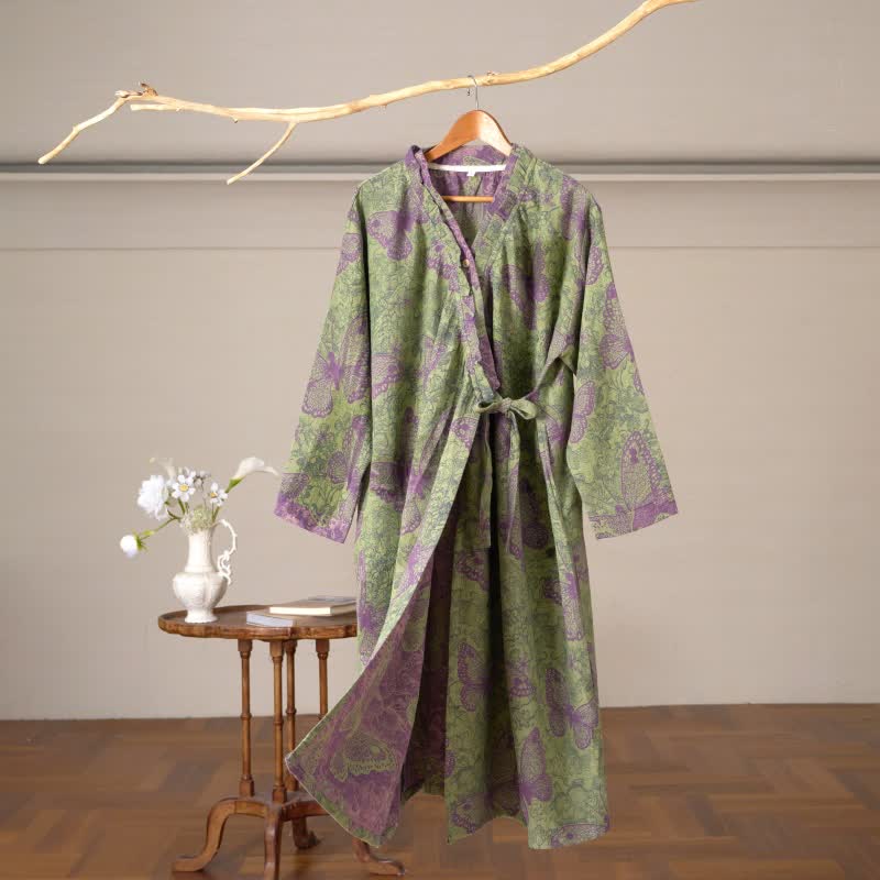 Ownkoti Elegant Butterfly Ruffled Cotton Nightdress - Green - XL - image 10