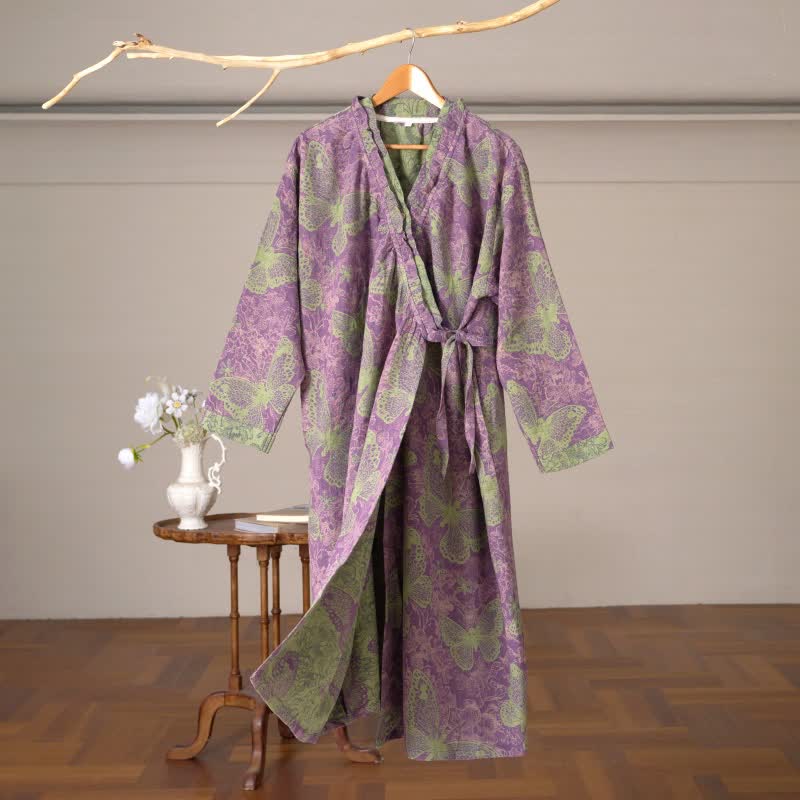 Ownkoti Elegant Butterfly Ruffled Cotton Nightdress - Purple - XL - image 0