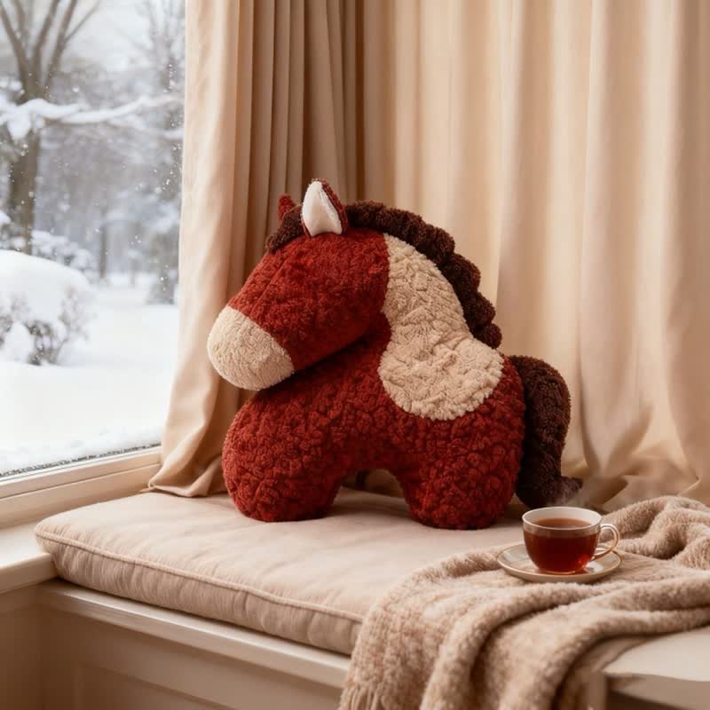 Ownkoti Festive Red Horse Mascot Sherpa Pillow - image 3