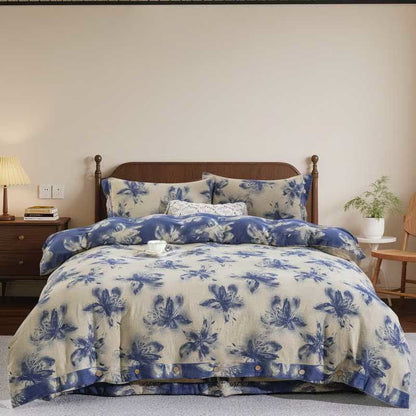 Ownkoti Oriental Ink Style Floral Cotton Bedding Set(4PCS) - Blue - King - image 7