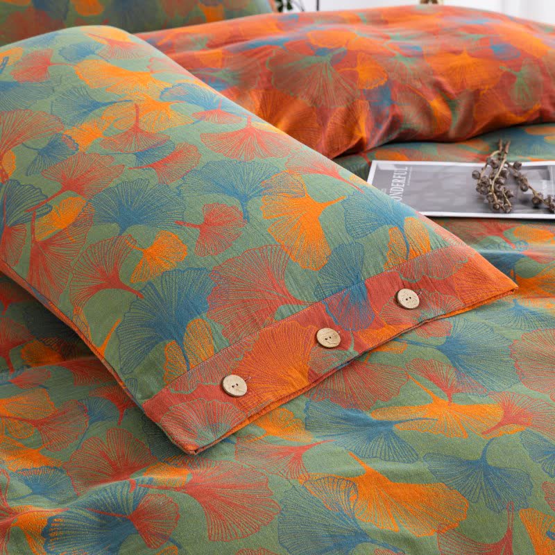 Ownkoti Artistic Ginkgo Leaf Cotton Gauze Bedding Set(4PCS) - image 4
