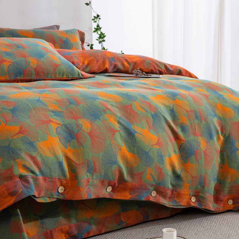 Ownkoti Artistic Ginkgo Leaf Cotton Gauze Bedding Set(4PCS) - image 3
