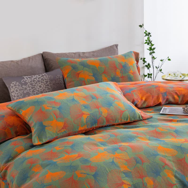 Ownkoti Artistic Ginkgo Leaf Cotton Gauze Bedding Set(4PCS) - image 2