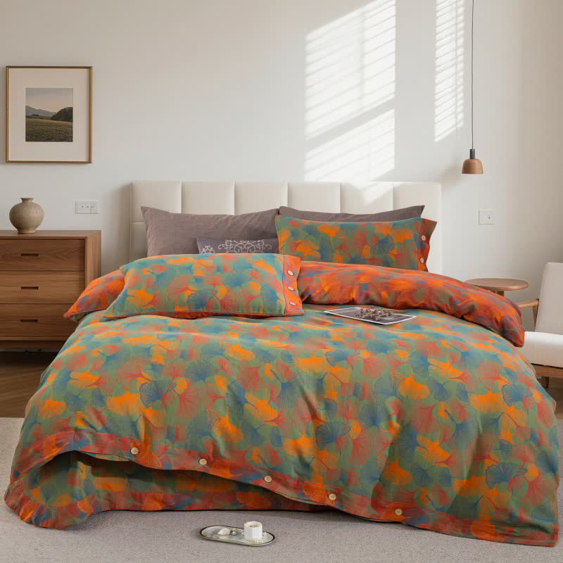 Ownkoti Artistic Ginkgo Leaf Cotton Gauze Bedding Set(4PCS) - King - image 1